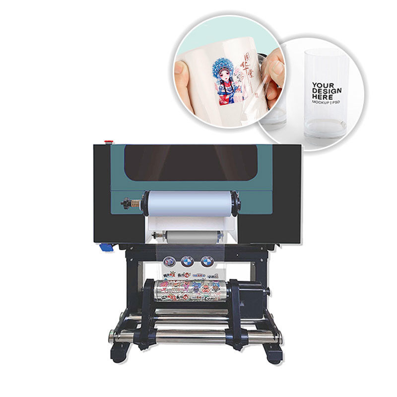 300mm Lebar UV DTF Printer AB Film Otomatis UV Flatbed Varnish Printer Untuk Glass Metal Sticker