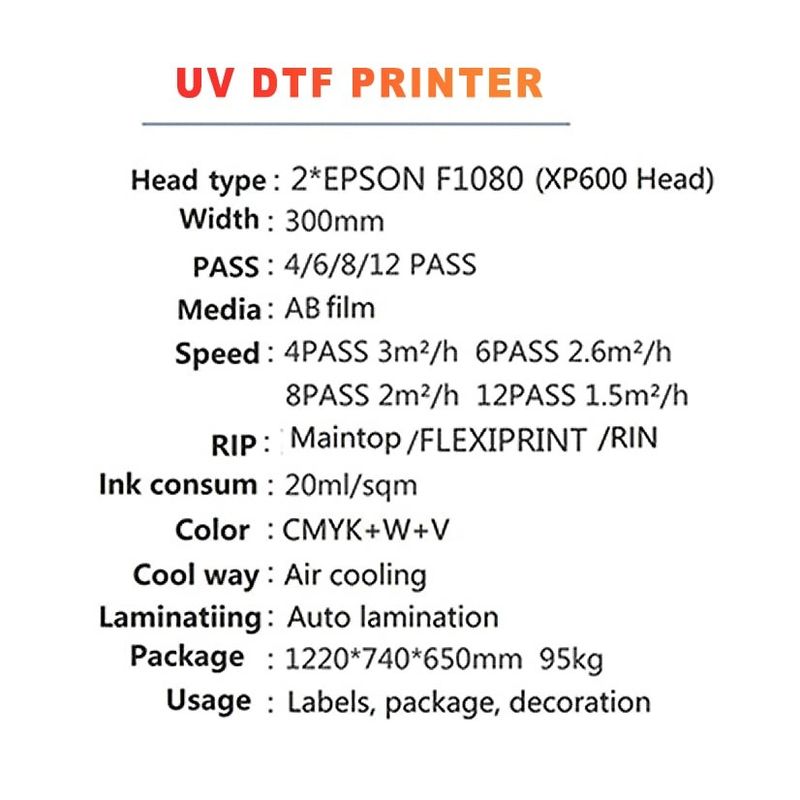 Printer UV DTF Lebar 300mm Dengan Konsumsi Tinta 20ml/Sqm Untuk Pencetakan Volume Tinggi