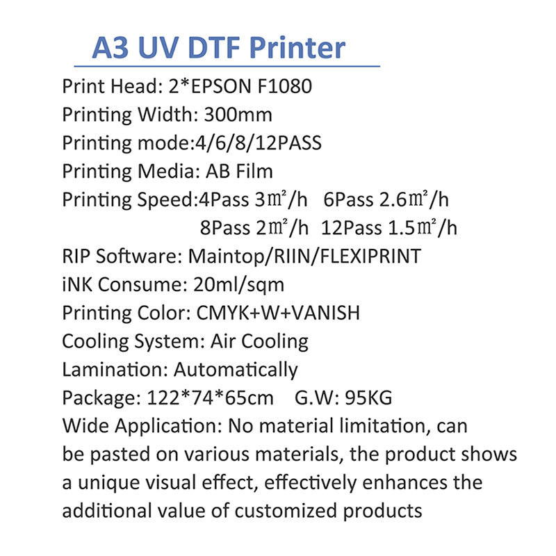 Digital UV DTF 2 F1080 Kepala Printer Dua dalam Satu Lebar Pencetakan 30cm/60cm
