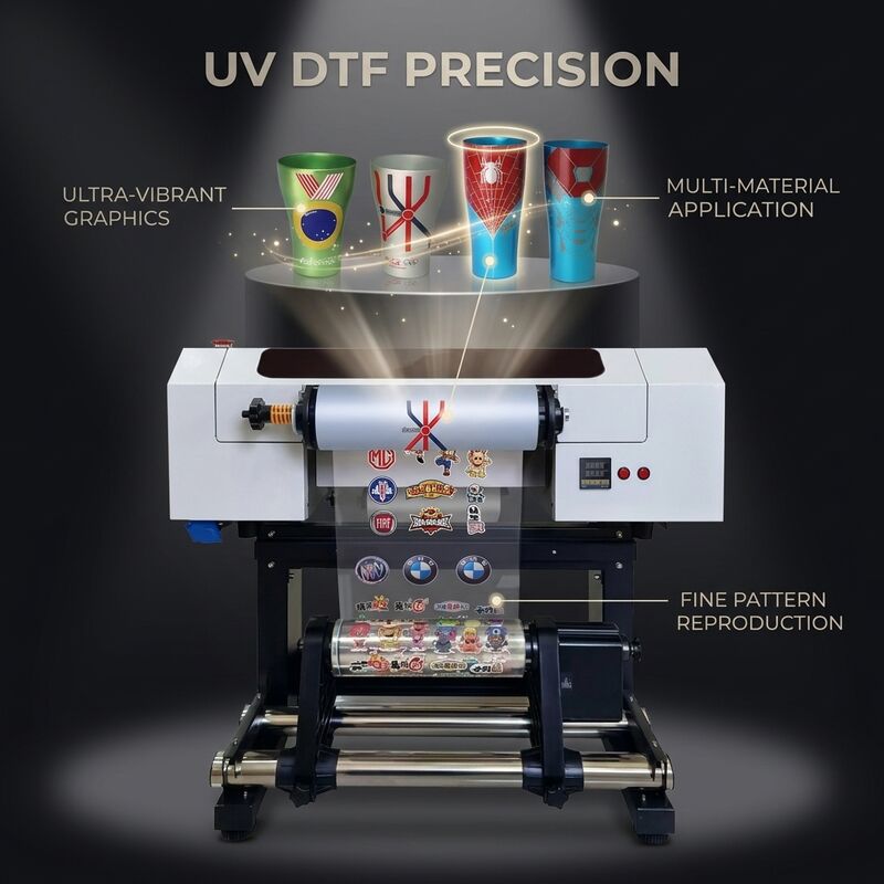 Printer UV DTF 300mm I3200U1 Printhead CMYK Putih Pernis Output Mesin Berwarna Cerah